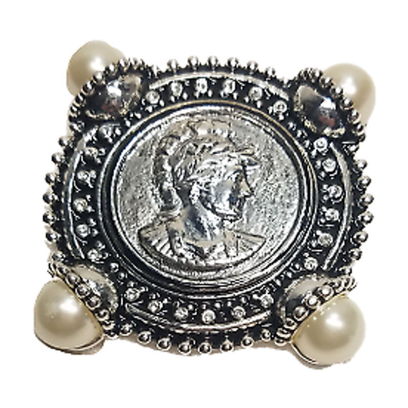 Unbranded Jewelry - Vintage Roman Silver Metal Brooch Pin / Pendant with Pearl